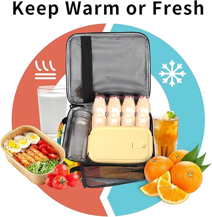 Lunch Bag Colorful Building Blocks Personalized Insulated Lunch Bag Reusable Lunch Box Picnic Travel Lunch Tote Bag Snack Bag