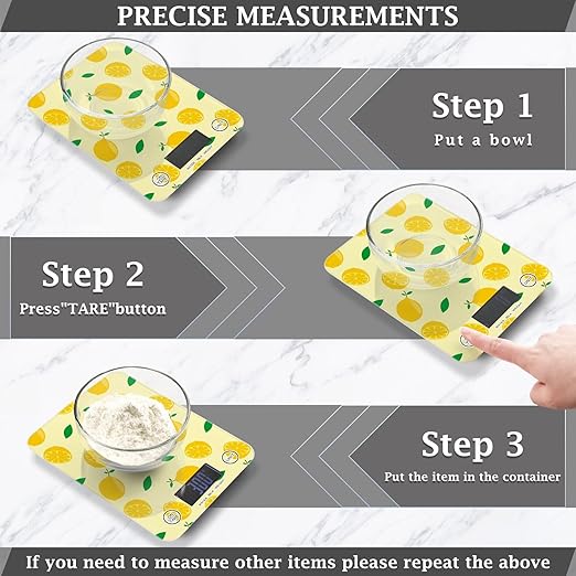 Food Scale Kitchen Scale for Baking Cooking Digital Food Weighing Measuring Scale Small Waterproof Electric Food Scale Yellow Lemon
