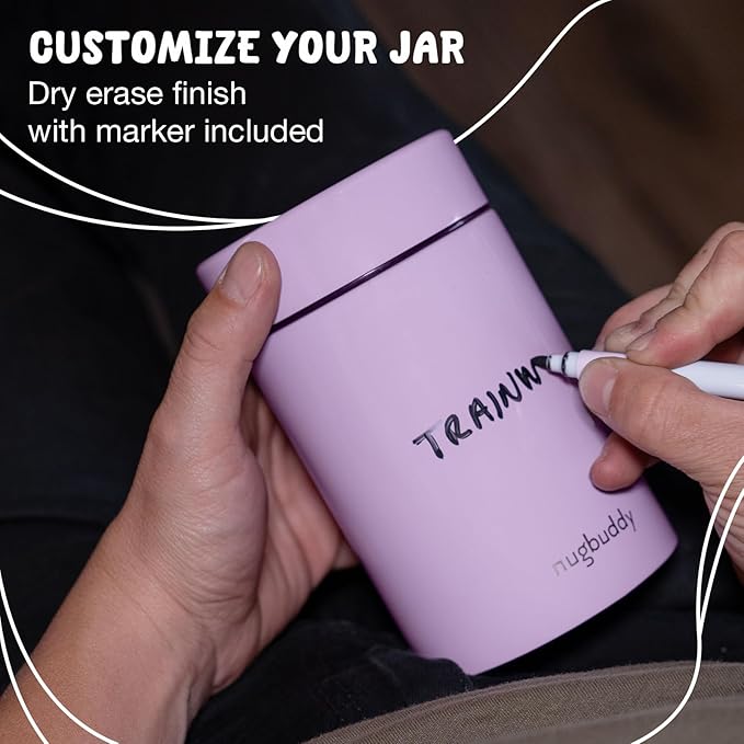 Airtight Storage Container - Vacuum Sealed Insulated w Nested Glass Jar - UV Protection, Temperature Controlled Stainless - Stays Fresh - Whiteboard Finish w Marker Included - 300 ml (3/4 Oz)