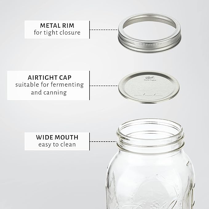kitchentoolz Half-Gallon Wide Mouth Sourdough Starter Jars – 64 oz Glass Mason Jars with Airtight Lids – Perfect for Fermenting, Canning & Pickling – Made in USA – Pack of 2