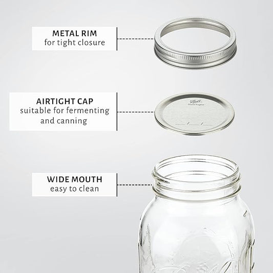 kitchentoolz Half-Gallon Wide Mouth Sourdough Starter Jars – 64 oz Glass Mason Jars with Airtight Lids – Perfect for Fermenting, Canning & Pickling – Made in USA – Pack of 2