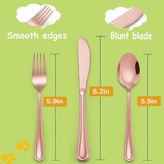 LIANYU 12-Piece Rose Gold Kids Silverware Set, Stainless Steel Toddler Utensils Flatware Set, Child Cutlery Tableware for 4, Include knife Fork Spoon, Mirror Finished, Dishwasher Safe