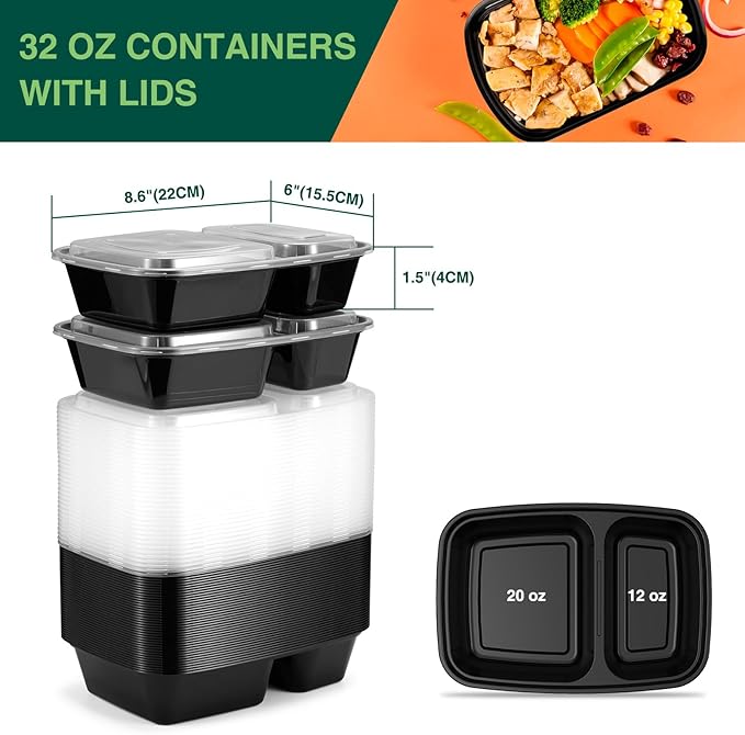 Glotoch 10 Pack 32OZ Meal Prep Containers Reusable Microwave Safe,Extra Large &Thick Food Storage Containers With Lids,Durable Bento Boxes BPA-free, Stackable,Dishwasher/Freezer Safe