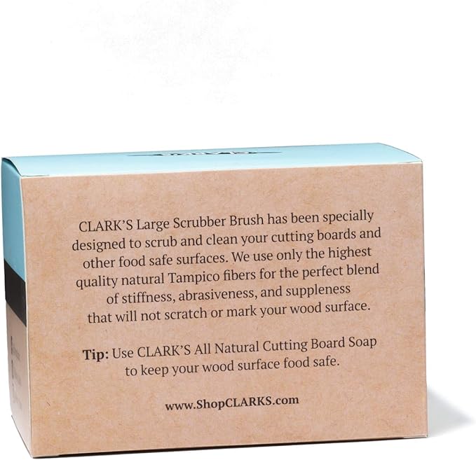 CLARK'S Cutting Board Scrub Brush - For Applying Food Grade Mineral Oil - Food Safe Wood Stain - Ideal for Wooden Butcher Blocks - Bamboo - Cast Iron - Countertops - USA Maple Construction - Food Safe