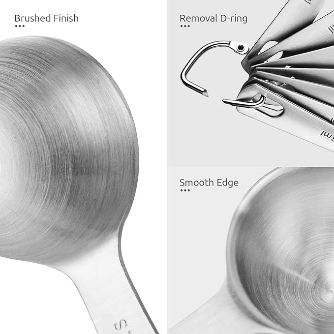 18/8 Stainless Steel Measuring Spoons Set for Dry and Liquid Ingredients (Set of 7), and 18/10 Stainless Steel Balloon Whisk for Kitchen Cooking with 8 Flex Wires (Aqua Sky)