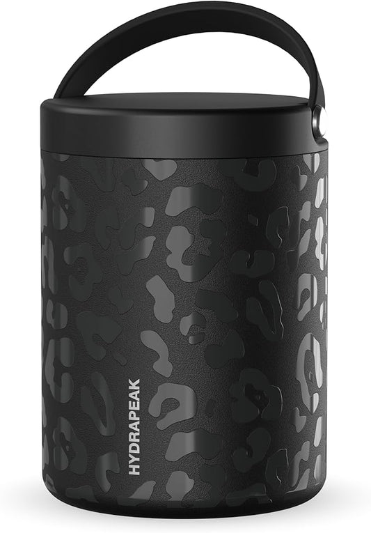 Hydrapeak 32oz Stainless Steel Vacuum Insulated Thermos Food Jar | Thermos for Hot Food and Cold Food, Wide Mouth Leak-Proof Soup Thermos for Adults, 10 Hours Hot and 16 Hours Cold(Black Leopard)