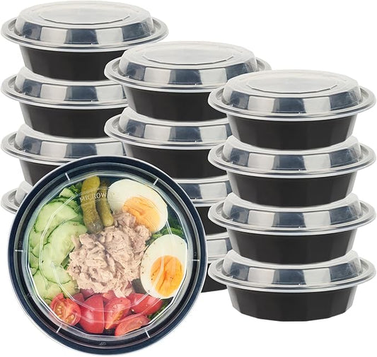 Restaurantware Asporto 16 Ounce To Go Boxes 100 Microwavable Take Out Food Containers - Clear Plastic Lids Included Do Not Contain BPA Black Plastic Catering Food Containers Disposable Round