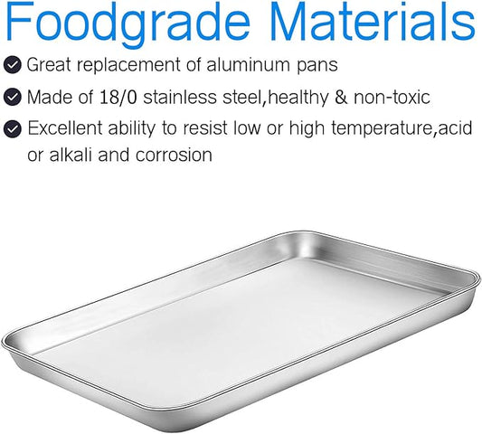 Baking Sheets 5 Pieces, Bastwe Stainless Steel Baking Pan Tray Cookie Sheet, Rectangle Size 9 X 7 X 1 inch, Healthy & Non Toxic, Rust Free & Mirror Finish, Easy Clean & Dishwasher Safe