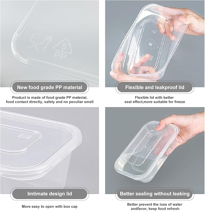 50 Pack 17oz Deli Containers with Lids Freezer Food Storage Containers Lunch Salad Container Plastic Container with Lids Meal Prep Container Reusable Sets BPA Free Bento Box Dishwasher