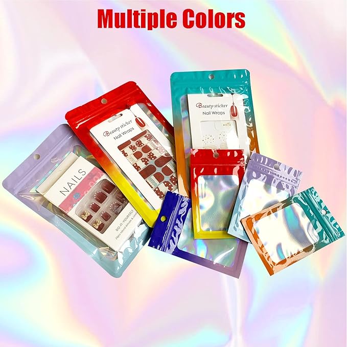 100 Pieces Resealable Mylar Bags, Smell Proof Bags with Clear Window for Food Storage Party Favor Packaging Small Business(Green&Orange, 3×4.7 Inch)