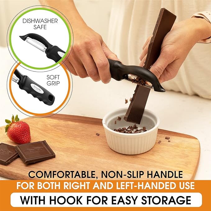 Spring Chef Premium Swivel Vegetable Peeler, Black & Stainless Steel Measuring Cups, Round, Set of 7-2 Product Bundle