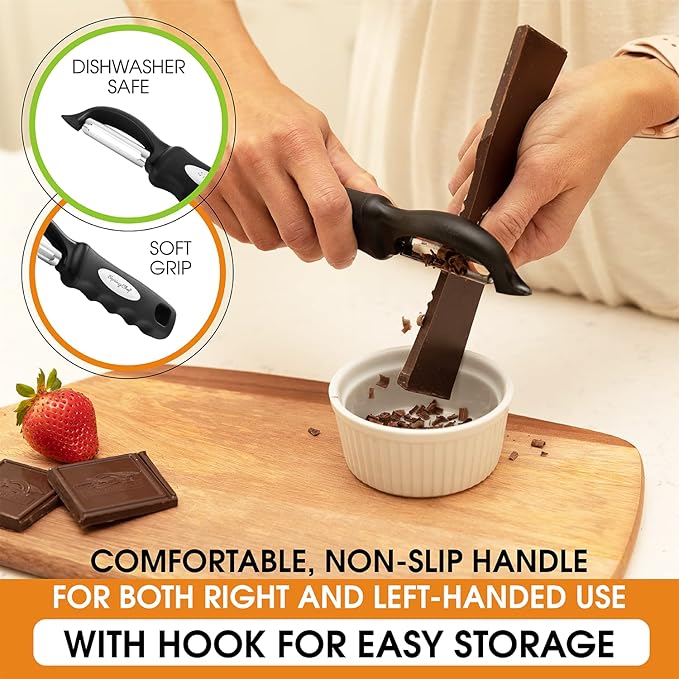 Spring Chef Premium Swivel Vegetable Peeler & Stainless Steel Magnetic Measuring Cups, Set of 7-2 Product Bundle - Black