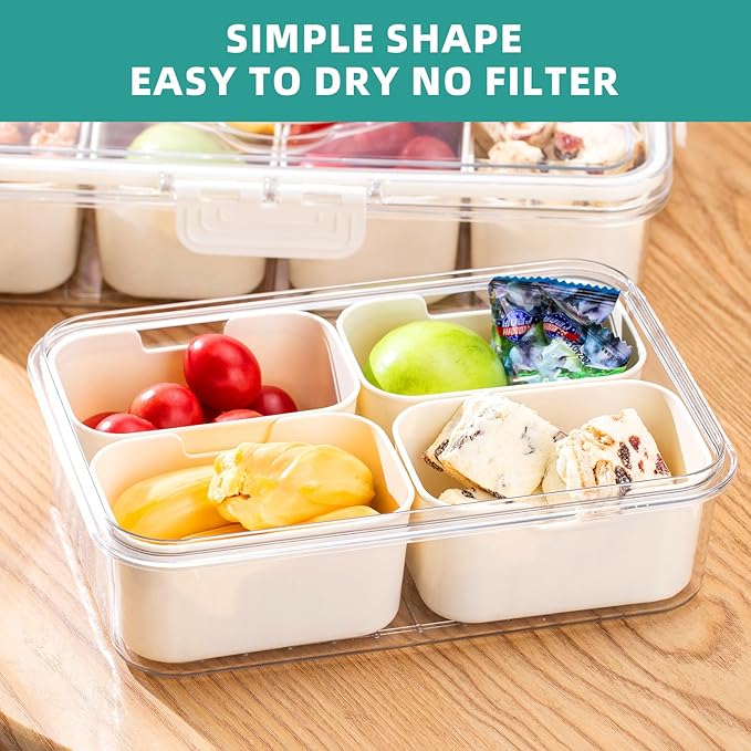 Divided Serving Tray with Lid-Snackle Box Charcuterie Container for Portable Snack Platters-Clear Organizer for Candy, lunch bento box,Perfect for Party,Travel(4 Compartments*2)