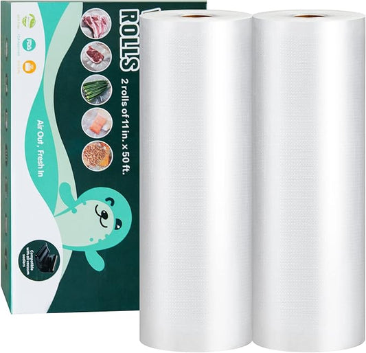 Happy Seal Vacuum Sealer Bags 11" x 50' 2 Pack for Food Saver, Rolls for Custom Fit Airtight Food Storage, Meal Prep or Sous Vide, Commercial Grade Vacuum Seal Freezer Bags Storage Bags
