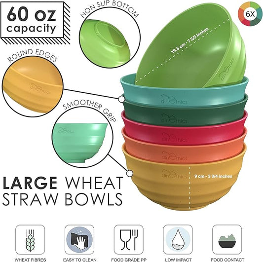 Deep Wheat Straw Bowls 60 OZ - 6 Dishwasher Safe Microwavable Bowls For Kitchen - Large Cereal bowl - Large Soup Bowl For Eating - Salad Bowl - Big Breakfast & PHO bowls For Ramen Rice Noodle Snacks