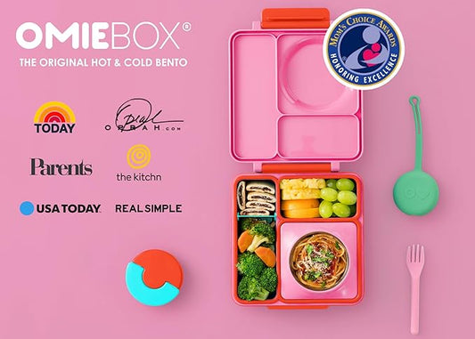 OmieBox Bento Box for Kids - Insulated with Leak Proof Thermos Food Jar - 3 Compartments, Two Temperature Zones (Single) (Packaging May Vary)