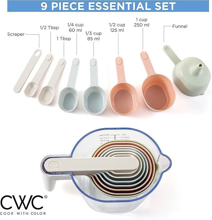 COOK WITH COLOR Mixing Bowls and Measuring Cups Bundle- 6 Bowls with Airtight Lids and Nesting Measuring Cups Set