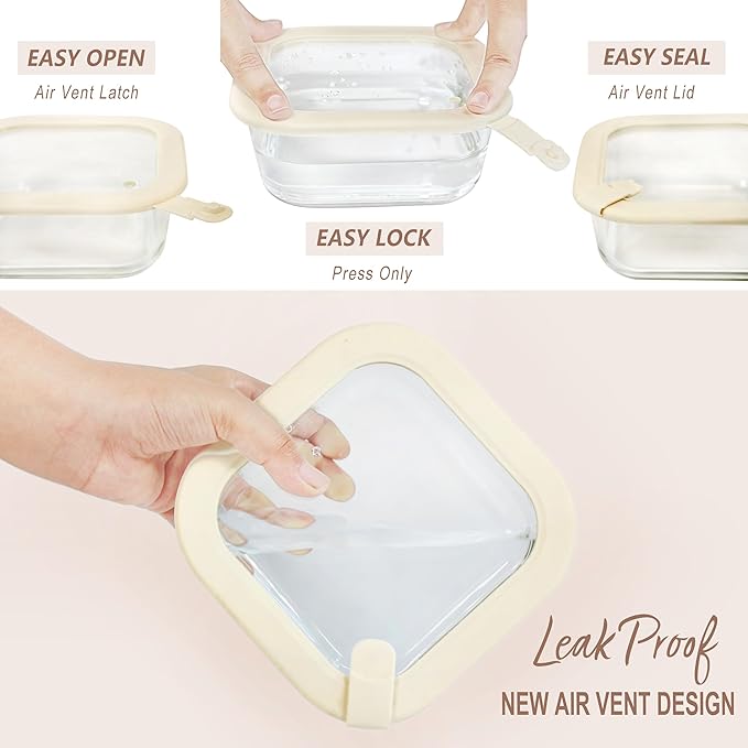 Urban Green Glass Food Storage Containers with Glass Lids, Microwave Safe Food Container Set, Airtight Meal Prep Containers, LeakProof, 100% Plastic Free, 6 Pack