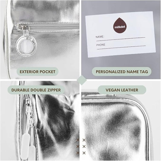 Designer Insulated Lunch Bag, Silver, Reusable Cooler Tote for Food & Drinks, Perfect for Women, Men, Boys, Girls, Stylish for kids ages 3+ (Silver)