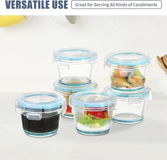 Small Glass Containers 12 Pack, 5oz Reusable Mini Food Storage Containers with Lids, Airtight, Leakproof