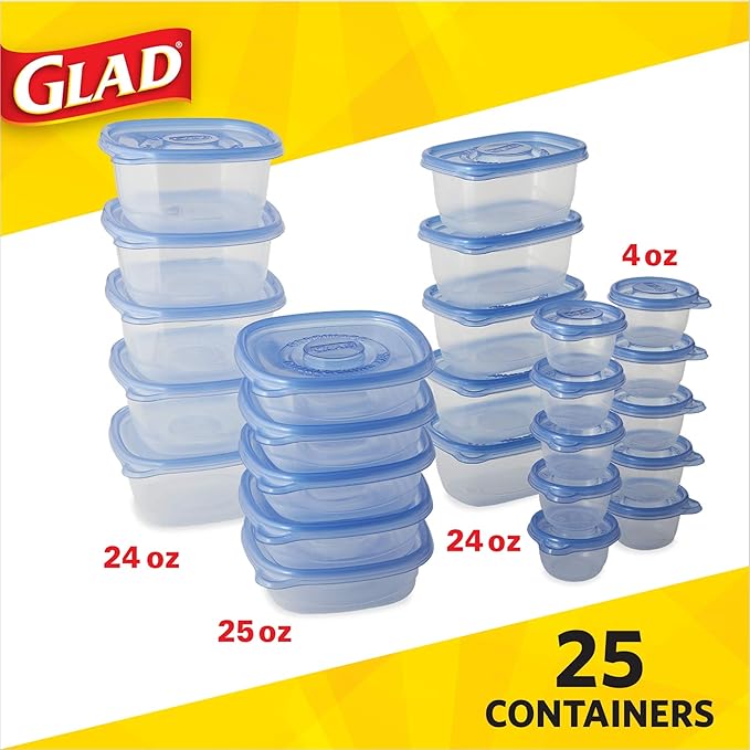 GladWare Food Storage Containers, Lunch Variety Pack, 25 Count Set | With Glad Lock Tight Seal, BPA Free Containers and Lids in a Variety of Sizes to Hold and Store Food