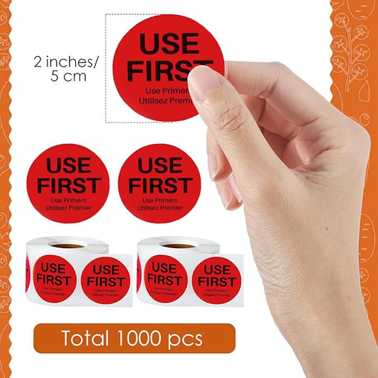 Epakh 1000 Pcs 2 Inch Use First Stickers Food Service Inventory Control Labels for Restaurant Permanent Adhesive Food Labels Circle Dot Paper(Red)