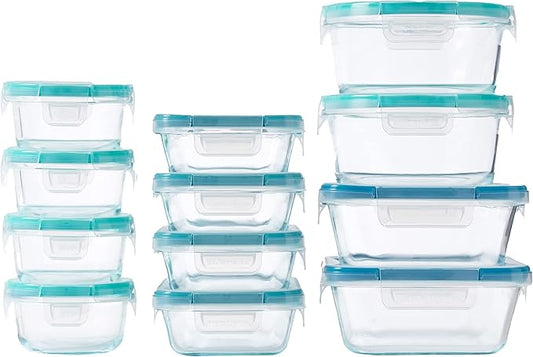 Snapware Total Solutions (12 Pack, 1, 2 & 4 Cup) Glass Food Storage Containers Set, Airtight & Leakproof Locking BPA-Free Lids, Freezer Dishwasher Microwave Safe