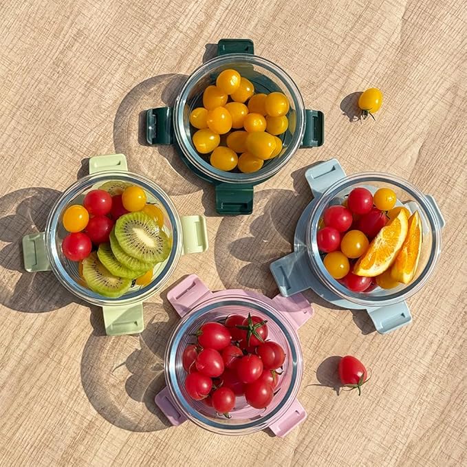 4-Pack Glass Food Storage Container With Airtight Lids,2-Cup Glass Meal Prep Containers With Lids, Small Leak Proof Soup Bowls, Reusable Glass Lunch Boxes, Dishwasher Microwave Freezer Safe