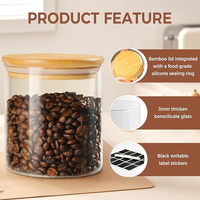 25oz Glass Storage Containers with Lids, Clear Glass Jars for Food Storage, Kitchen Pantry Organizers and Storage Jars, For Overnight Oatmeal, Spice Jar, Cereal, Coffee (Set of 6)