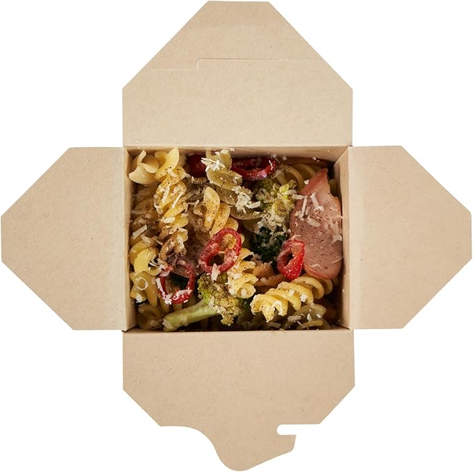 Restaurantware Sustain 16 Ounce Sturdy Paper Take Out Boxes, 50 Disposable Take Out Food Containers - With PLA lining, Compostable, Bamboo Paper Containers, Built-In Tab-Lock Cover, Greaseproof