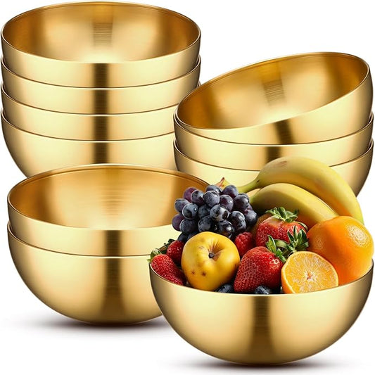 Nuogo 10 Pcs Stainless Steel Gold Mixing Bowls Gold Esthetician Bowls for Wedding Party 4th of July Baking Prepping Serving Facial Food Salad Fruit Snack Soup Cereal (9.8 Inch)
