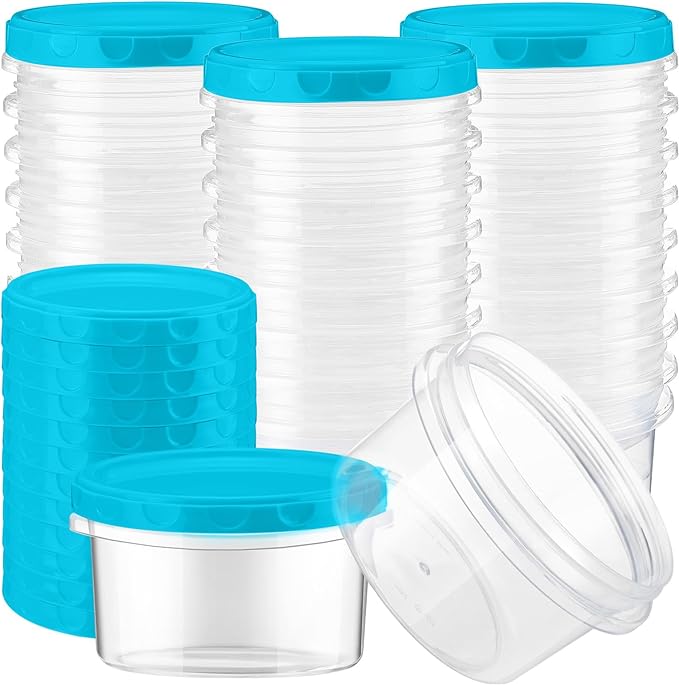 Sieral 36 Pack 8 oz/ 250 ml Freezer Containers with Lids Plastic Twist Top Deli Jars Reusable Freezer Storage Containers for Food Round Wide Mouth Lunch Snacks (Sky Blue)