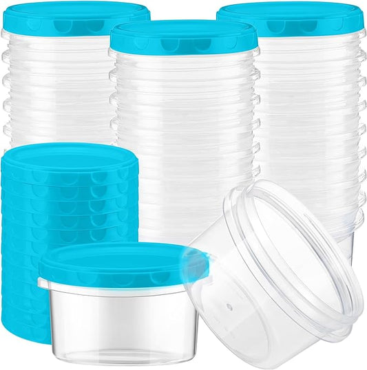 Sieral 36 Pack 8 oz/ 250 ml Freezer Containers with Lids Plastic Twist Top Deli Jars Reusable Freezer Storage Containers for Food Round Wide Mouth Lunch Snacks (Sky Blue)