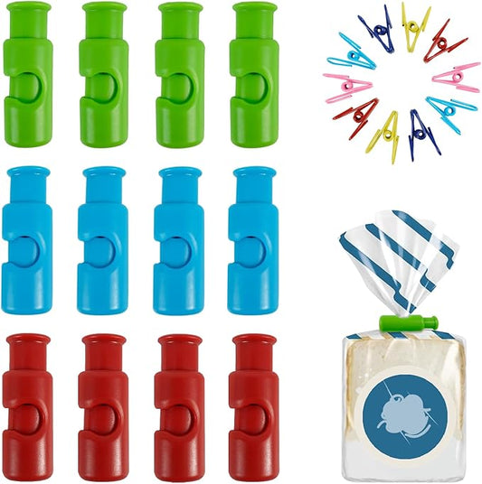 12PCS Chip Clips with 10PCS PVC-Coated Steel Clip, Squeeze and Lock Clips,Clips for Chips and Other Food Bags, Snack Bread Sealing Clip, Bag Clips for Chips, Bag Clips for Food, Bag Clips Food Clips