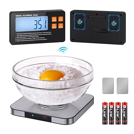 Food Scale with Split Wireless LCD Display, 33lb Digital Kitchen Scale with 7 Units Tare Function, 1g/0.1oz High Accurate Smart Cooking Scale for Baking/Cooking/Meal Prep/Milk/Dieting/Weight Loss