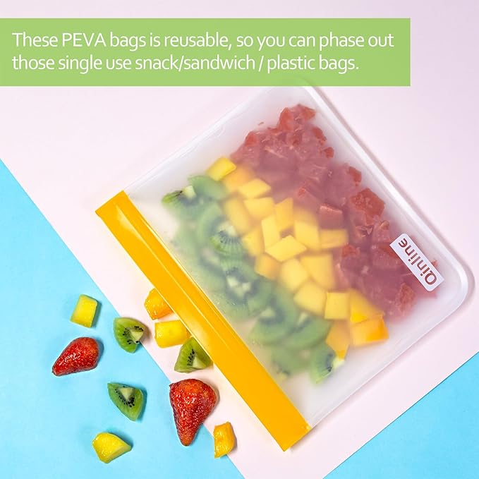 Reusable Food Storage Bags - 10 Pack Freezer Bags Silicone, Extra Thick Leakproof Lunch Bags for Salad Fruit Marinate Meats Travel - 10 Sandwich Storage Bag