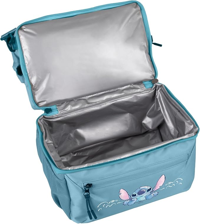 PICNIC TIME Disney Lilo & Stitch Tarana Insulated Lunch Bag Made from Recycled Material, Lunch Box with Picnic Set, Upcycled Lunch Cooler Bag, (Aurora Blue)