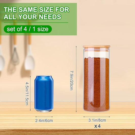 Glass Food Jars with Lids,31oz Glass Storage Containers with Airtight Bamboo Lids,Round Glass Canister Set of 4, Pantry Organizers and Storage for Cookie Flour Oat Pasta Tea Coffee Bean