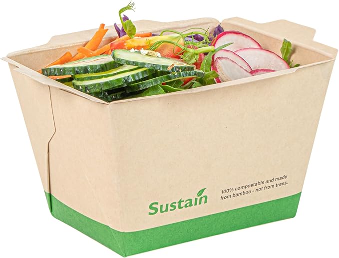 Restaurantware-Sustain 17 Ounce Sturdy Paper Take Out Boxes, 50 Disposable Take Out Food Containers - With PLA lining, Lids Sold Separately, Bamboo Paper Containers, Compostable, Click-Lock Design