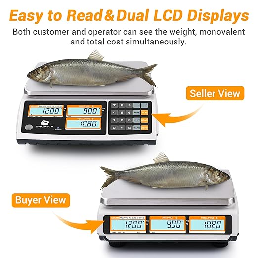 Price Computing Scale NTEP Certified for Legal Trade Rechargeable, Commercial Grade with Dual LCD Display, 60lb Stainless Steel Platform for Meat Shop, Deli, Produce Farmers Market COC#21-001