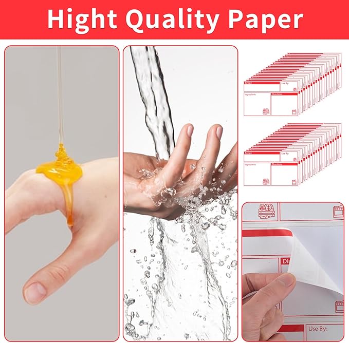 100pcs Labels for Freezer Bags Freezer Meal Labels with Instructions 3.2 X 5 inch Oil and Water Resistant Labels Food Labels for Freezer Storage for Leftovers in Fridge Removable Freezer (Red)