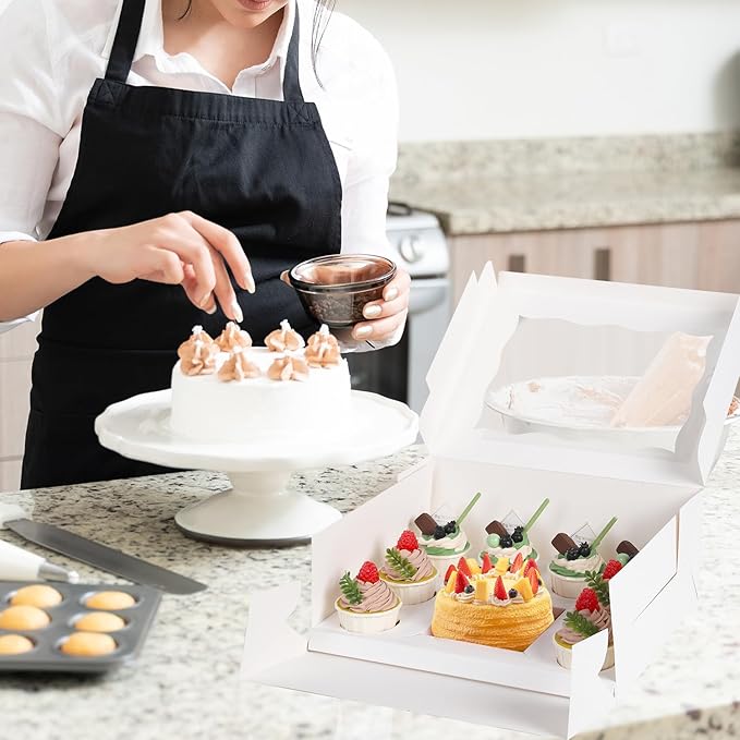 16 Pcs Cake and Cupcake Combo Bento Boxes with Clear Lid and 8 Cupcake Holes for Vanlentine Wedding Birthday Party Bakery Baking Supplies (1+8/16Pcs)