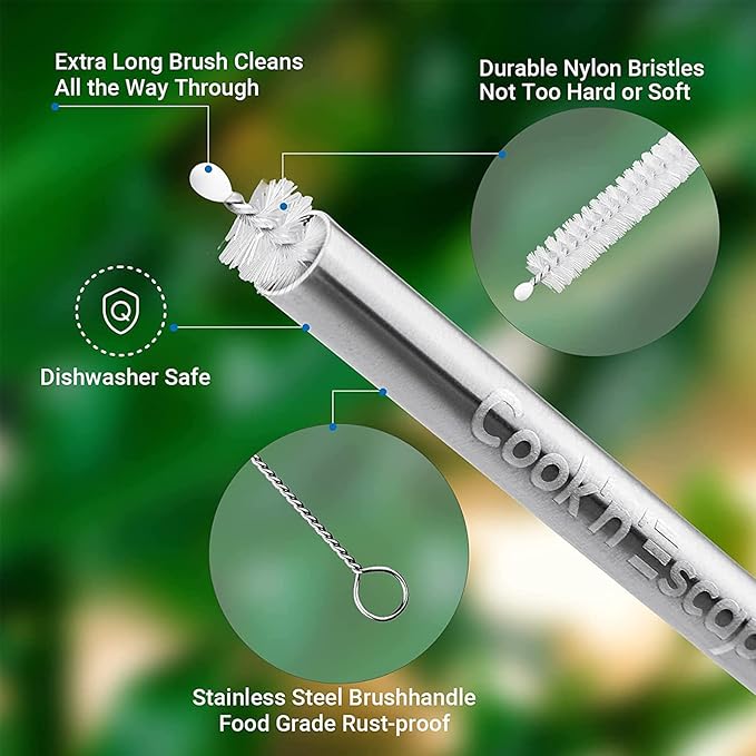 COOK'N'ESCAPE Titanium Camping Cooking Utensils, Lightweight Spoon Fork Knife Combo Flatware+Reusable Titanium Straw Set with Cleaning Brush for Kitchen Travel Picnic Hiking Backpacking Outdoors