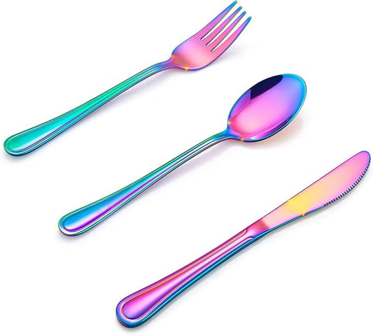 LIANYU 12-Piece Rainbow Kids Silverware Set, Stainless Steel Toddler Utensils Flatware Set, Child Cutlery Tableware for 4, Include knife Fork Spoon, Mirror Finished, Dishwasher Safe