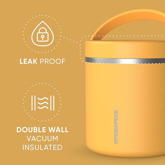 Hydrapeak 25oz Stainless Steel Vacuum Insulated Thermos Food Jar | Thermos for Hot Food and Cold Food, Wide Mouth Leak-Proof Soup Thermos for Adults, 10 Hours Hot and 16 Hours Cold (Tangerine)