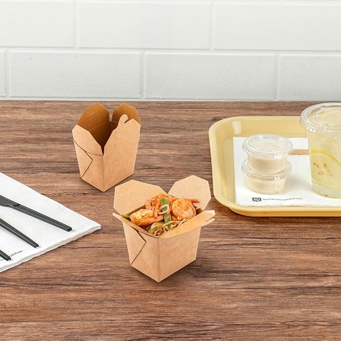 Restaurantware-8 Ounce Noodle Take Out Boxes, 200 Disposable Food To Go Boxes - Tab-Lock, Stackable, Kraft Paper Take Home Boxes, Greaseproof, For Restaurants, Catering, And Parties