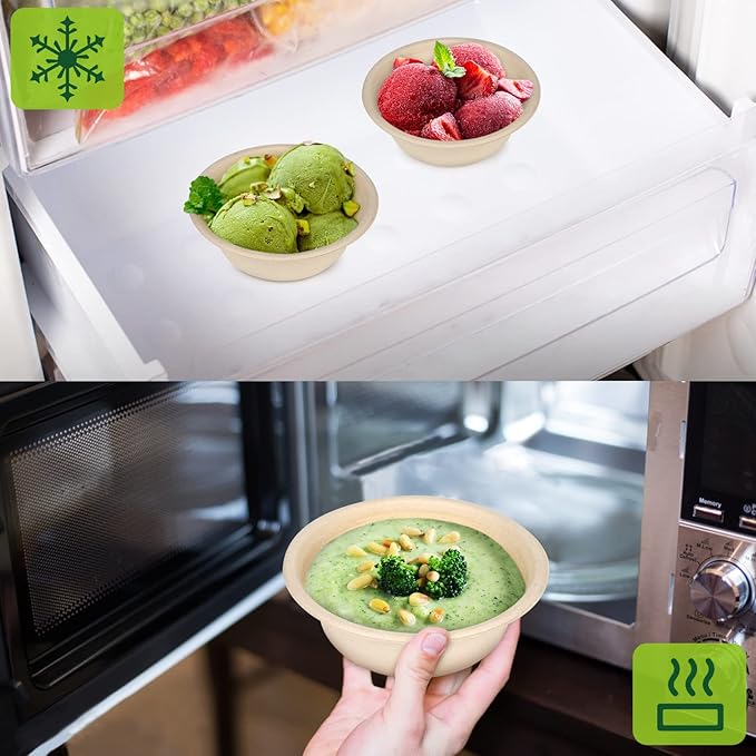 Paper Bowls 10 oz, 100 Pack Small Disposable Bowls, Heavy Duty Bowls For Hot Soup, Ice Cream, Fruits, Snack, 100% Compostable Biodegradable Bowls Made Of Sugarcane