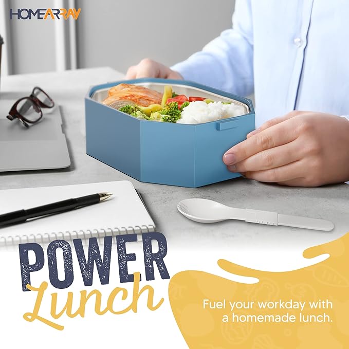 Stainless Steel Stackable Bento Box Adult Lunch Box with Cutlery - Hot/Cold - Separates Ideal Portion Sizes - Reusable Tin Inserts - Dishwasher Safe - Stackable Lunch Container for Adults with Spork