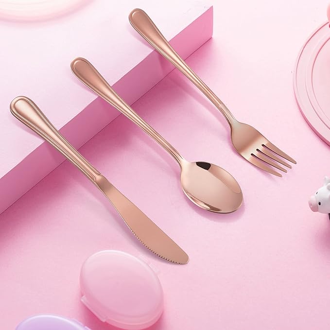 LIANYU 12-Piece Rose Gold Kids Silverware Set, Stainless Steel Toddler Utensils Flatware Set, Child Cutlery Tableware for 4, Include knife Fork Spoon, Mirror Finished, Dishwasher Safe