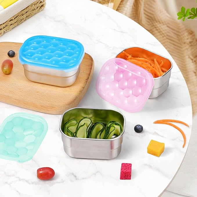 Kids Snack Pro - Stainless Steel Snack Containers for Kids | Easy Open Leak Proof Small Food Containers with Silicone Lids - Perfect Metal Toddler Lunch Box for Daycare and School (8oz)